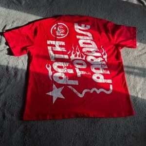 Red Graphic Tee with White Design